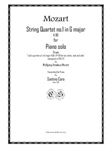 String Quartet No.1 in G Major, K.80/73f: Version for piano solo by Wolfgang Amadeus Mozart
