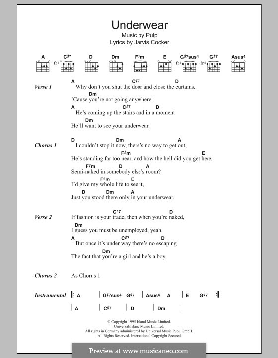Underwear by Pulp sheet music on MusicaNeo