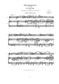 Quartet for Oboe and Strings in F Major, K.370: Movement I Allegro. Version for oboe and piano by Wolfgang Amadeus Mozart