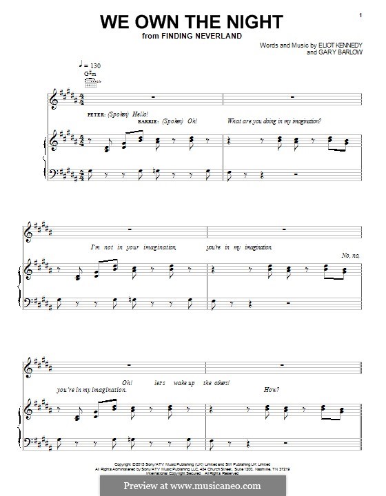 We Own the Night (The Dinner Party) from 'Finding Neverland': For voice and piano (or guitar) by Eliot Kennedy, Gary Barlow