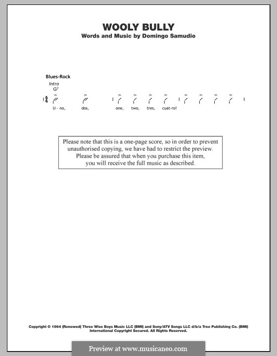 Wooly Bully (Sam the Sham & The Pharaohs): For ukulele by Domingo Samudio