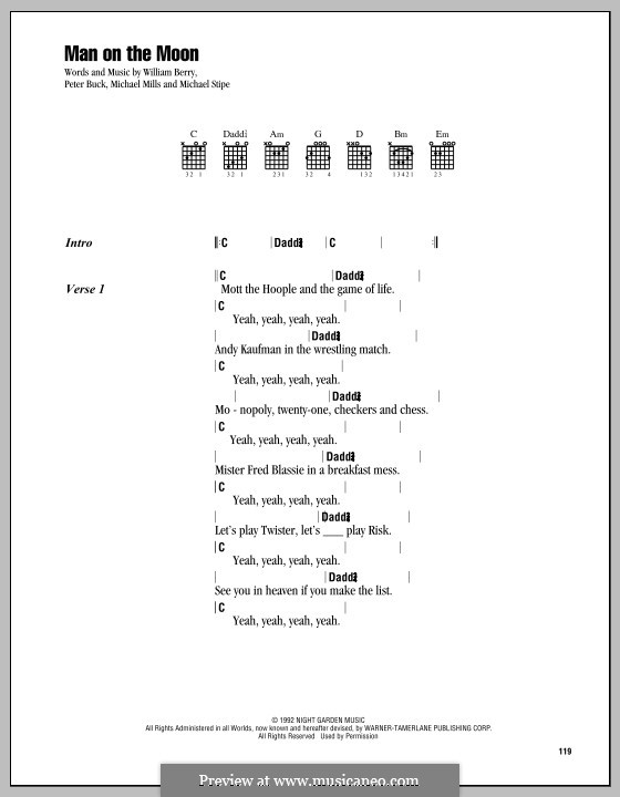 Man on the Moon (R.E.M.): Lyrics and chords by Mike Mills, Michael Stipe, Peter Buck, William Berry