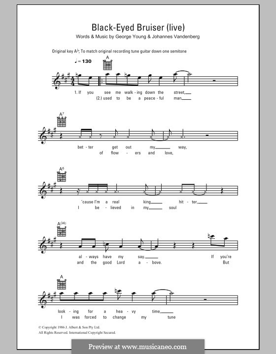 Black Eyed Bruiser By G Young J Vandenberg Sheet Music On Musicaneo