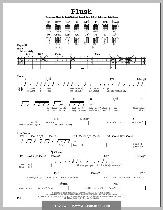 Plush (Stone Temple Pilots): For guitar with tab by Dean DeLeo, Eric Kretz, Robert DeLeo, Scott Weiland