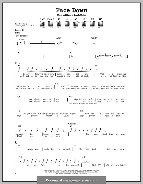 Face Down (The Red Jumpsuit Apparatus) by R. Winter on MusicaNeo