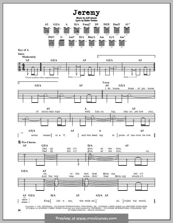 Jeremy (Pearl Jam): For guitar with tab by Jeff Ament