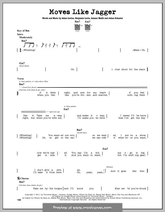Moves Like Jagger (Maroon 5): For guitar with tab by Shellback, Adam Levine, Ammar Malik, Benjamin Levin