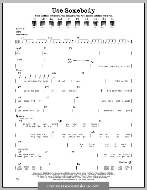 Use Somebody (Kings of Leon): For guitar by Anthony Caleb Followill, Jared Followill, Matthew Followill, Nathan Followill