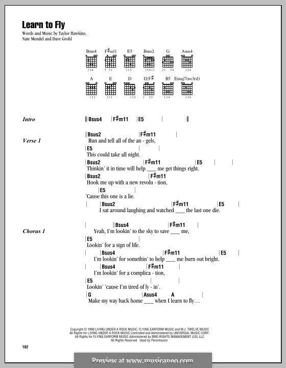 Learn To Fly (Foo Fighters): Lyrics and chords by David Grohl, Nate Mendel, Taylor Hawkins