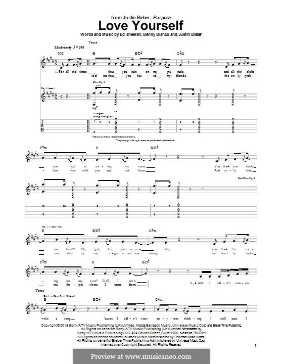 Love Yourself: For guitar by Ed Sheeran, Benny Blanco, Justin Bieber