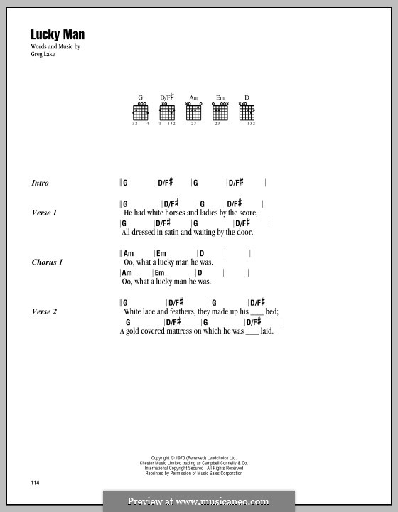 Lucky Man (Emerson, Lake & Palmer): Lyrics and chords by Greg Lake