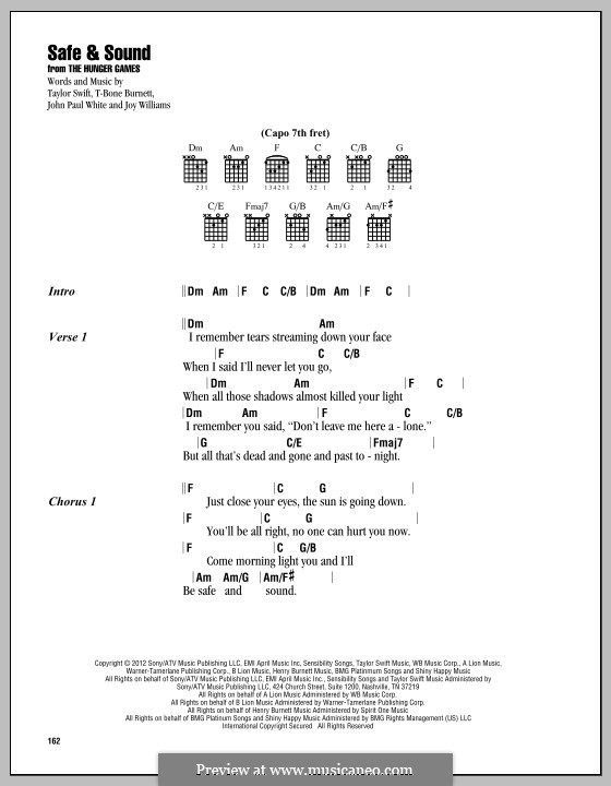 Safe and Sound (Taylor Swift feat. The Civil Wars): Lyrics and chords by John Paul White, Joy Williams, T-Bone Burnett, Taylor Swift