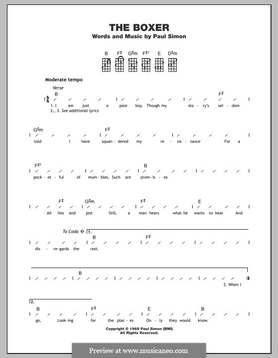 The Boxer: For ukulele by Paul Simon