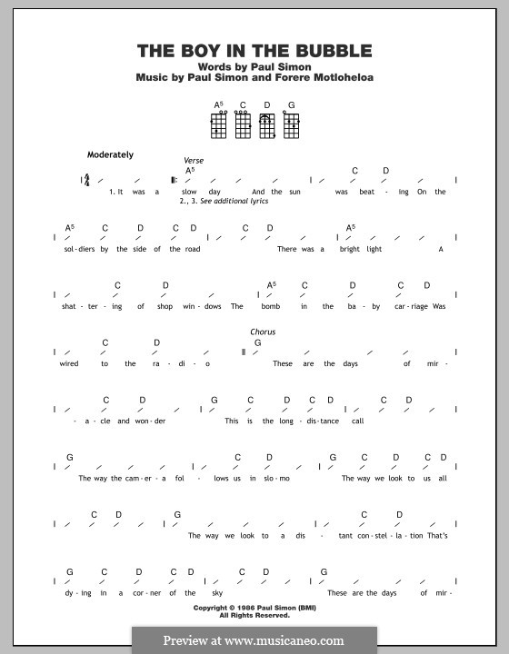 The Boy in the Bubble: For ukulele by Forere Motloheloa, Paul Simon