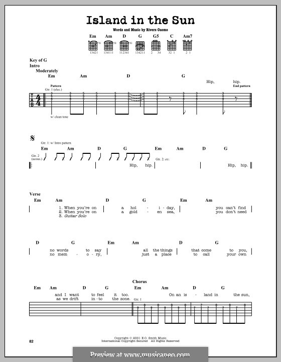 Island in the Sun (Weezer): For guitar with tab by Rivers Cuomo