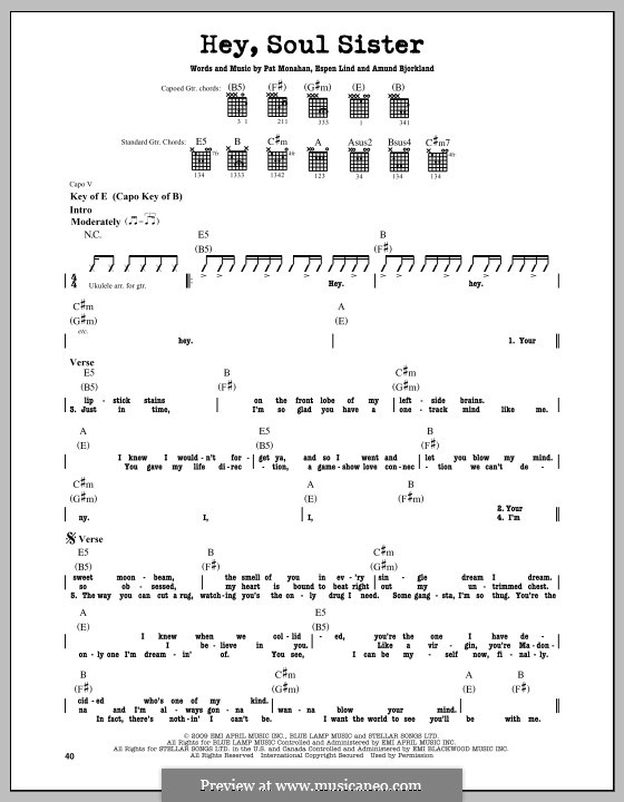 Hey, Soul Sister (Train): For guitar with tab by Amund Bjorklund, Espen Lind, Patrick Monahan