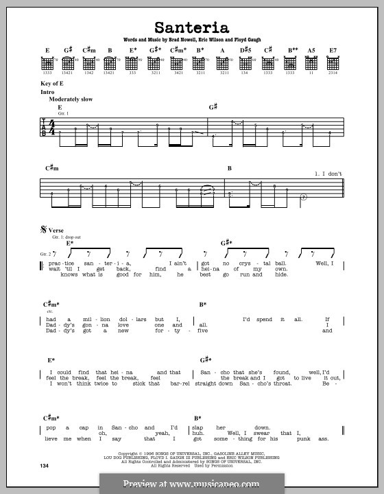 Santeria (Sublime): For guitar with tab by Brad Nowell, Eric Wilson, Floyd Gaugh