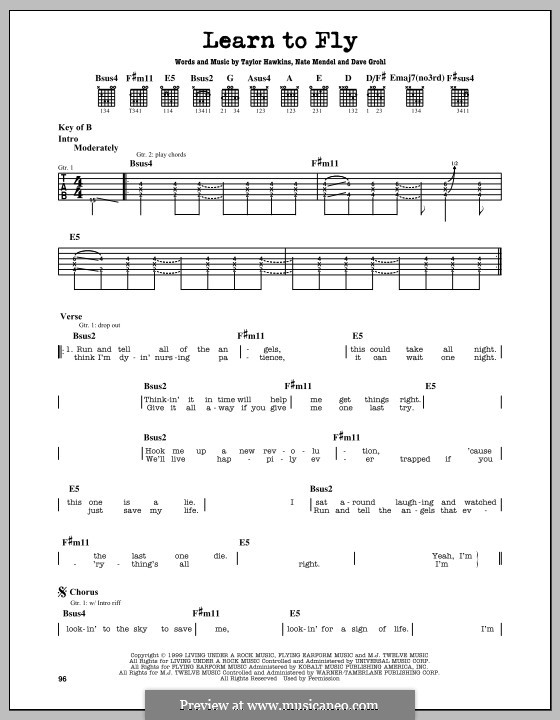 Learn To Fly (Foo Fighters): For guitar with tab by David Grohl, Nate Mendel, Taylor Hawkins