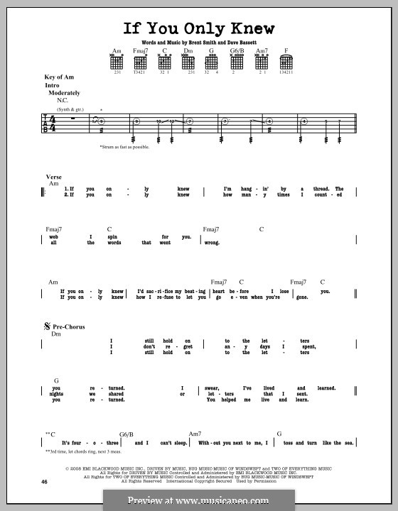 If You Only Knew (Shinedown): For guitar with tab by Brent Smith, Dave Bassett