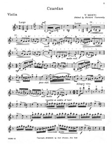 Czardas: For violin and piano – solo part by Vittorio Monti