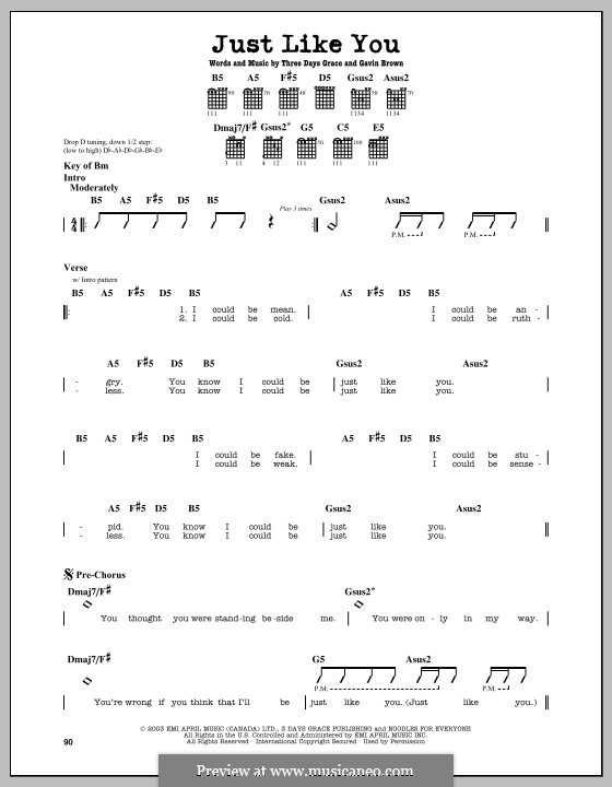 Just Like You (Three Days Grace) by G. Brown - sheet music on MusicaNeo