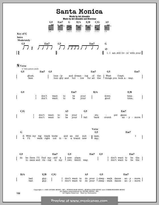 Santa Monica (Everclear) by A. Alexakis sheet music on MusicaNeo