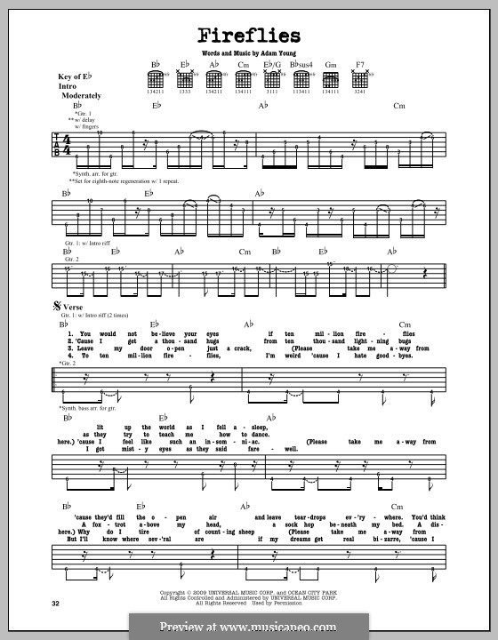 Fireflies (Owl City): For guitar with tab by Adam Young