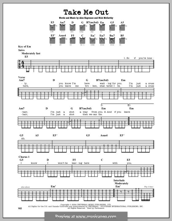 Take Me Out (Franz Ferdinand): For guitar with tab by Alexander Kapranos, Nicholas McCarthy