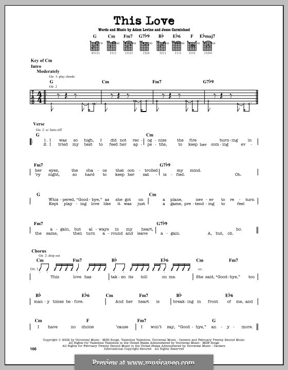 This Love (Maroon 5): For guitar with tab by Adam Levine, Jesse Carmichael