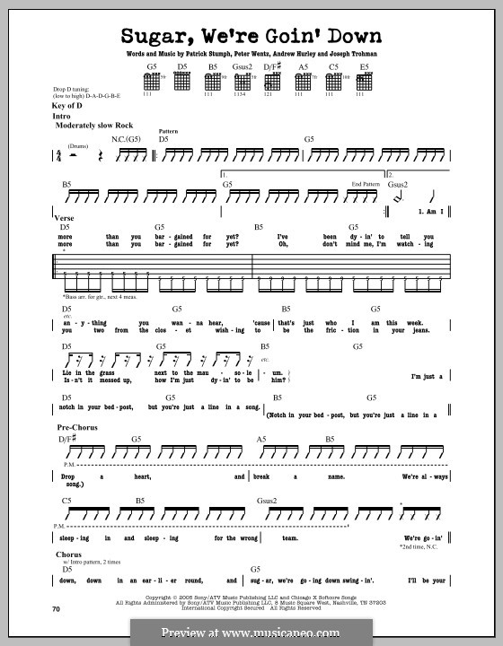 Sugar, We're Goin' Down (Fall Out Boy): For guitar with tab by Andrew Hurley, Joseph Trohman, Patrick Stump, Peter Wentz