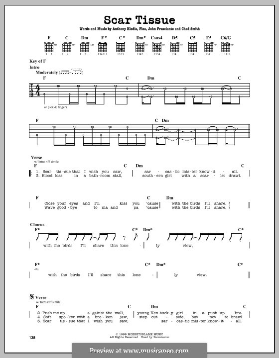 Scar Tissue (Red Hot Chili Peppers): For guitar with tab by Flea, Anthony Kiedis, Chad Smith, John Frusciante