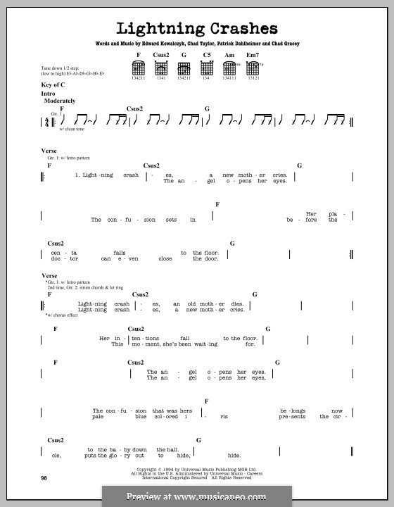 Lightning Crashes (Live): For guitar with tab by Chad Gracey, Chad Taylor, Edward Kowalczyk, Patrick Dahlheimer