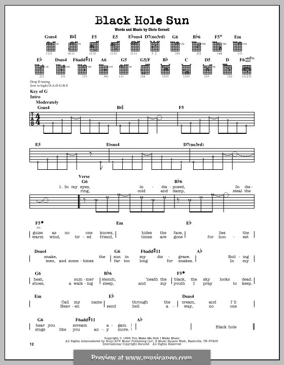 Black Hole Sun (Soundgarden): For guitar with tab by Chris Cornell