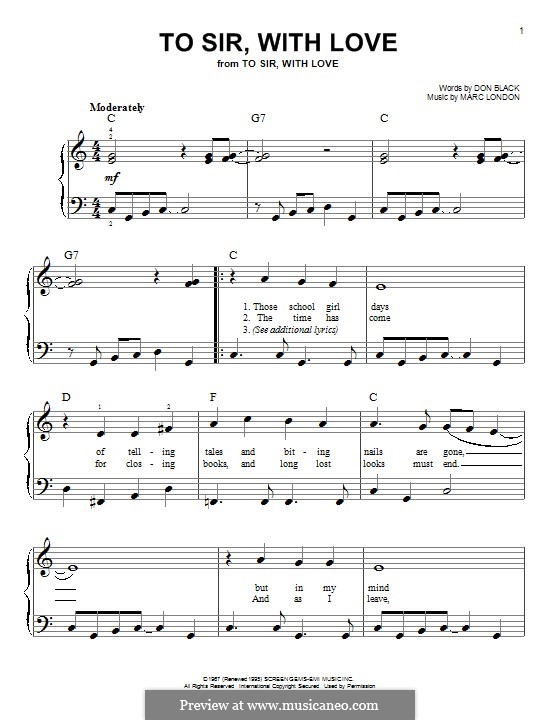 To Sir, with Love: For piano by Marc London