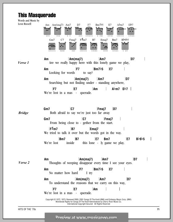 This Masquerade: Lyrics and chords by Leon Russell