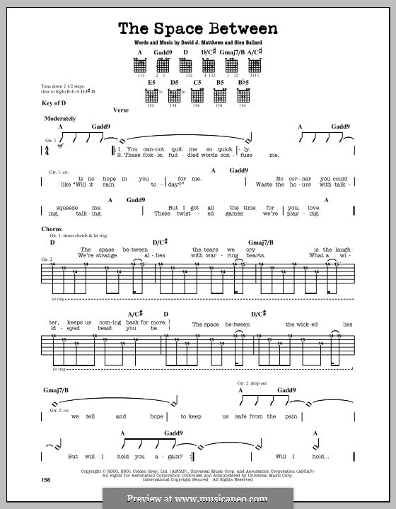 The Space Between (Dave Matthews Band): For guitar with tab by David J. Matthews, Glen Ballard