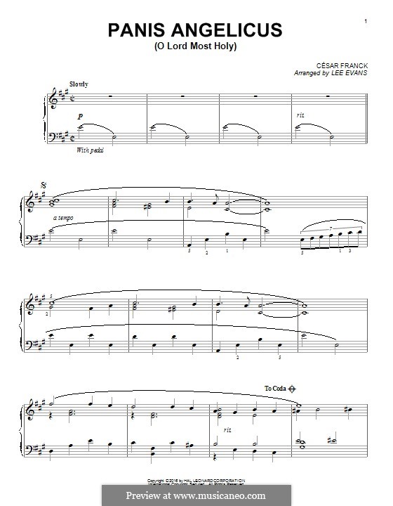 Panis Angelicus (O Lord Most Holy), Printable Scores: For piano by César Franck