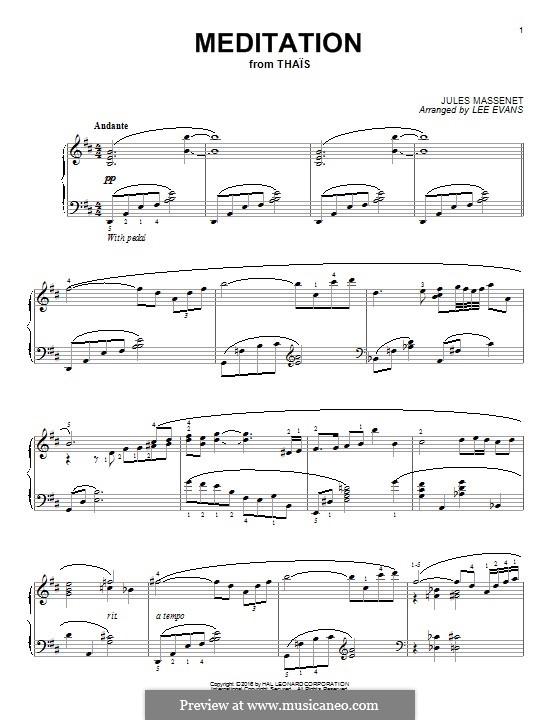 Meditation (printable scores): For piano by Jules Massenet