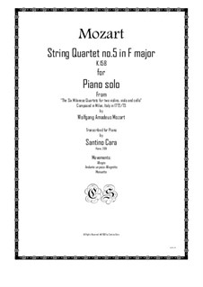 String Quartet No.5 in F Major, K.158: Version for piano solo by Wolfgang Amadeus Mozart