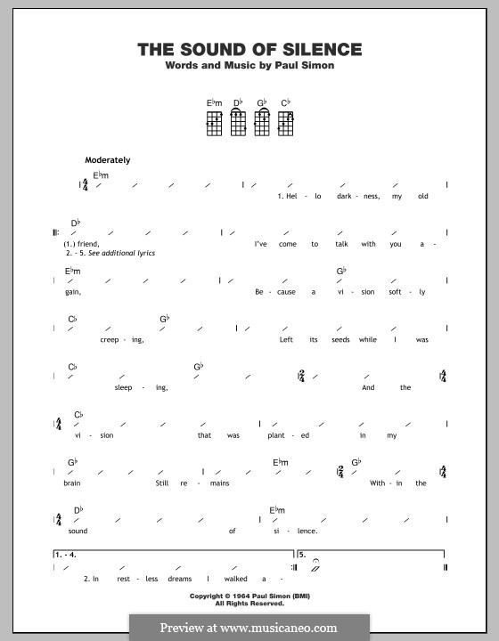 The Sound of Silence (Simon & Garfunkel): For ukulele by Paul Simon