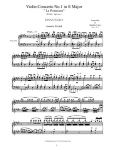 Violin Concerto No.1 in E Major 'La primavera', RV 269: Arrangement for piano solo by Antonio Vivaldi