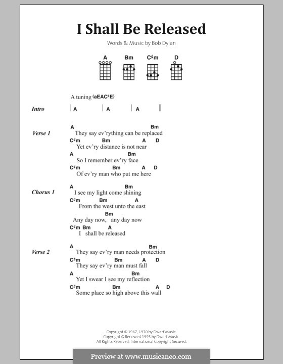 I Shall Be Released: Lyrics and chords by Bob Dylan