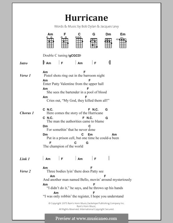 Hurricane: Lyrics and chords by Bob Dylan