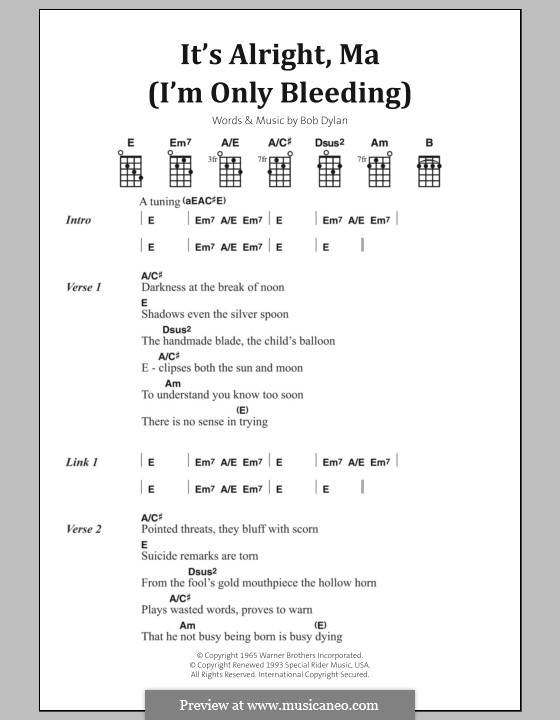 It's Alright Ma (I'm Only Bleeding): Lyrics and chords by Bob Dylan