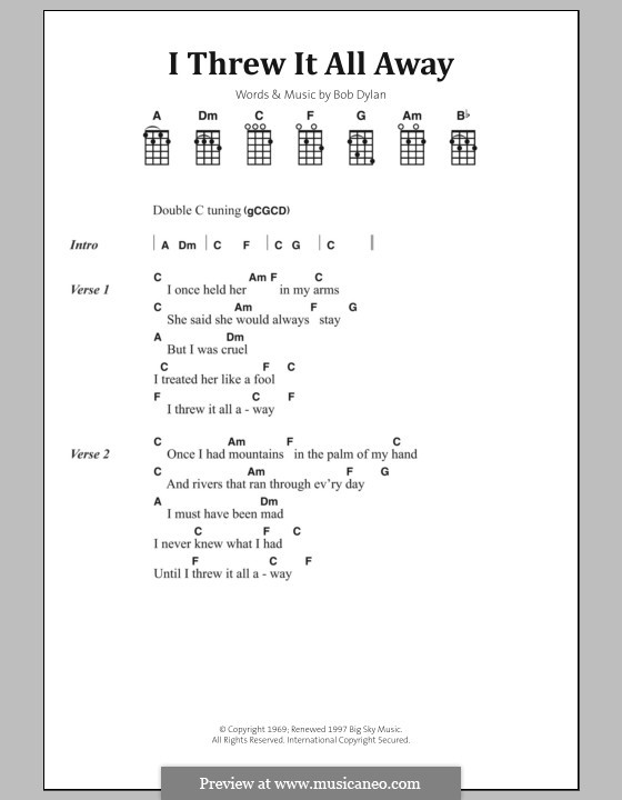 I Threw It All Away: Lyrics and chords by Bob Dylan