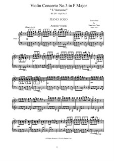 Violin Concerto No.3 in F Major 'L'autunno', RV 293: Arrangement for piano solo by Antonio Vivaldi