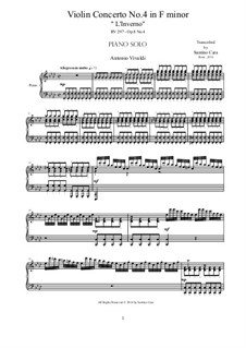 Violin Concerto No.4 in F Minor 'L'inverno', RV 297: Arrangement for piano solo by Antonio Vivaldi