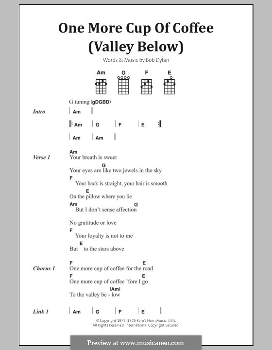 One More Cup of Coffee: Lyrics and chords by Bob Dylan