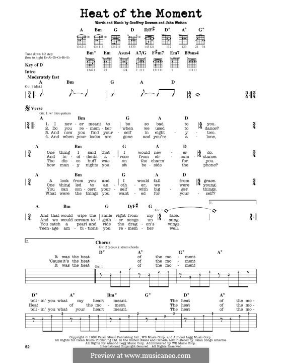 Heat of the Moment (Asia): For guitar by Geoffrey Downes, John Wetton