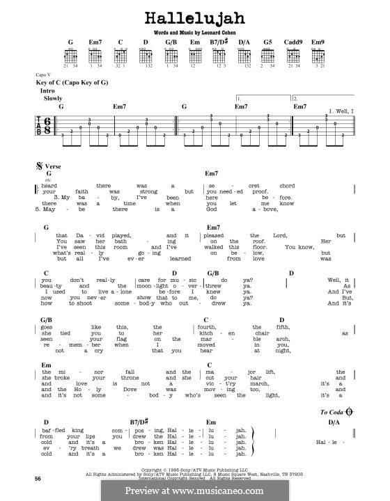 Guitar version: Tab with lyrics by Leonard Cohen